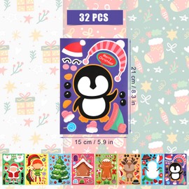 32pcs Christmas Make Your Own Face Stickers, Christmas Party Games Stickers for Kids Make a Face Stickers Party Favors with Santa Claus Snowman Gingerbread Man Pattern for Boys Girls