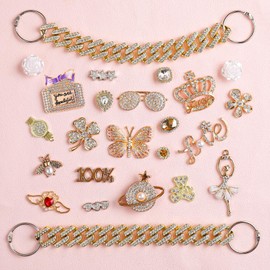 24Pcs Croc Charms for Women Girls,Gold Shoe Croc Charms Bling Designer Croc Charms for Socks Crystal Jewelry Diamond Shoe Decoration Charms Pearl Gems Rhinestone Luxury Clog Accessories