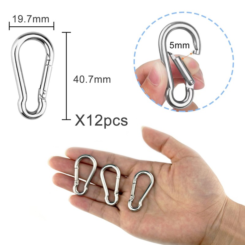 Nutabevr Pack of 12 Carabiners Stainless Steel 304, Key Ring