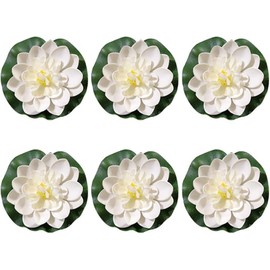 Jinshining 6Pcs White Artificial Lotus Flowers Large Floating Lotus Flowers Faux Lotus Flowers Water Lily Flowers Fish Pond Artificial Plants with Artificial Lily Pads Artificial Flowers