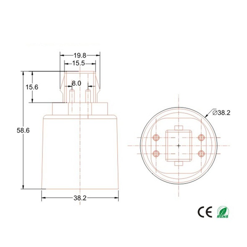 E-simpo® 6-Pack G24 to E27 Lamp Base Converter,15.5mm 4pin,G24Q to