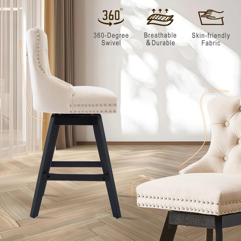 SoarFlash Kitchen Swivel Bar Stools with Solid Wood Legs Upholstered