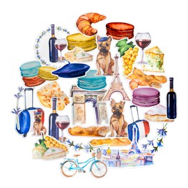 Navy Peony Romantic France Travel Stickers (31 Pack) - Cute, Waterproof, Small | Aesthetic Adventure Decals for Water Bottles, Laptops, Scrapbook…