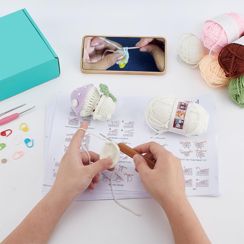 ORIGACH Crochet Kit for Beginner Adults, 4 Set Mushroom Critters