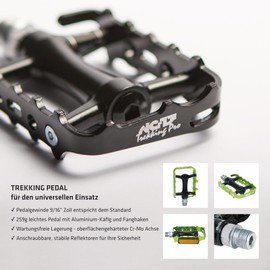 NC-17 Trekking Pro Pedale Pro Aluminium Trekking Pedale / Fahrrad Pedale MTB / Mountainbike Pedal / mit Reflektoren / Kugellager + Cr-Mo Achse / Gewicht 251g pro Paar, schwarz-grün