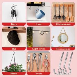 Xpieoyrm Pack of 150 Screw Hooks, 6 Sizes Cup Hook Screws with Wood Thread, Screw Hooks 25 mm/35 mm/40 mm/50 mm/60 mm/70 mm, for Cup Tea Cups, Key Lamps and Christmas Decoration