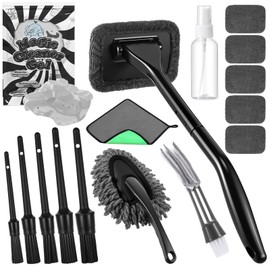 Wovnet 16 Pcs Windshield Cleaner Tool, Car Cleaning Kit with Various Detailing Brushes Set Spray Bottle Cleaner Towel Cleaning Gel Accessories Car Interior Detailing Kit for Windows Vents(Gray)