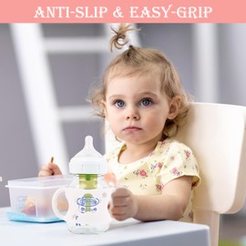 4 Pack Baby Bottle Handles, Silicone Bottle Handles for Dr Brown Wide-Neck Baby Bottles (White+Pink+Purple+Yellow)