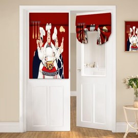 BenYaSong Chef Kitchen Door Window Curtain for Kitchen Window Chef Kitchen Decor Three Fat Chefs Style Print Drape for Kitchen Bedroom Washable Door Panel Curtains, 26W x 40L, 1 Drapery