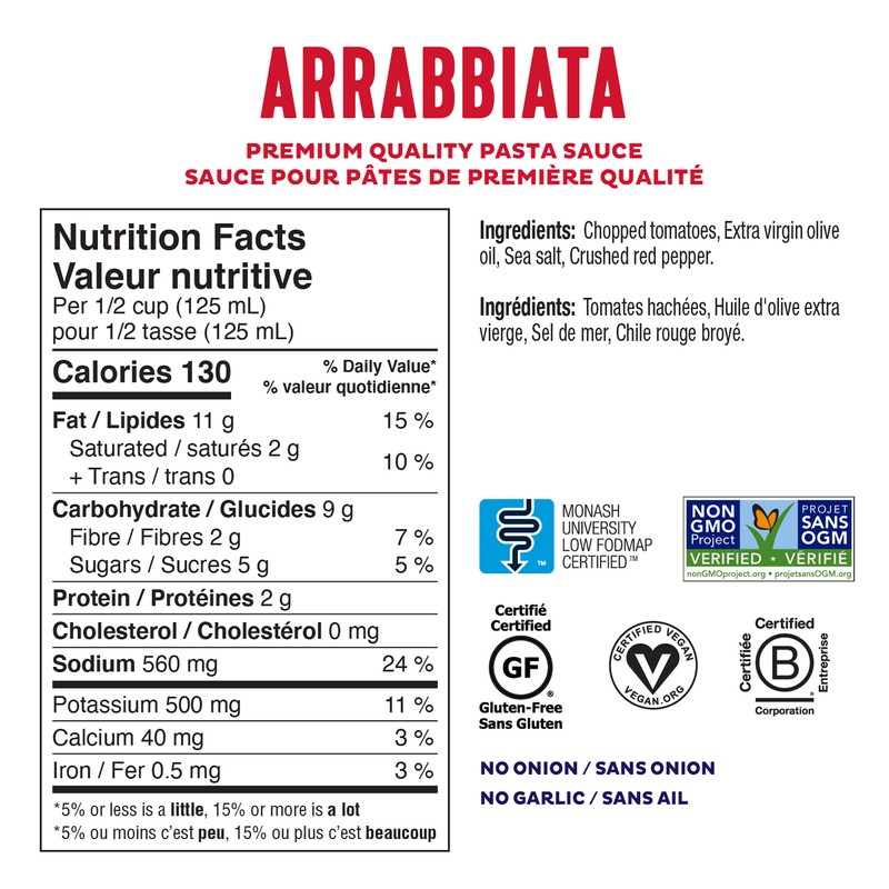 Fody Gut-Friendly Premium Pasta Sauce 550g, Arrabbiata