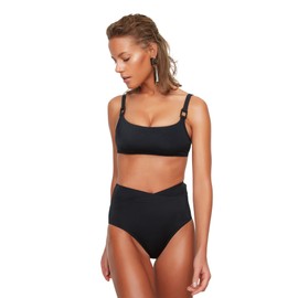 TRENDYOL Women's V Cut High Waist Bikini Bottoms, black