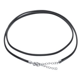 Dralox 2mm Black Leather Cord Chain Necklace with 925 Sterling Silver Clasp 36"