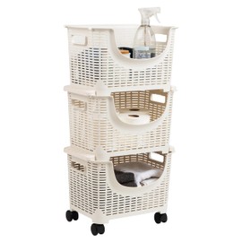 Mind Reader Plastic Storage Cart, Kitchen Storage, Rolling, Toy Storage, Laundry, Kitchen, 14.75" L x 11" W x 28.25" H, Ivory