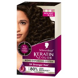 Schwarzkopf Keratin Color Permanent Hair Color, 2.6 Rich Soft Black,1 Application - Professionally Inspired Permanent Hair Dye, for up to 80% Less Breakage vs Untreated Hair and upto100% Gray Coverage