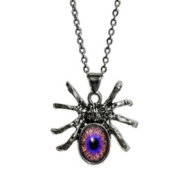 KONPJE Gothic Spider Necklace for Men Women Sliver Evil Eye Pendant Necklace Gothic Spider Chian Necklace Punk Halloween Jewelry (purple)