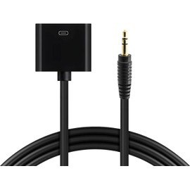 30 Pin Female Dock Connection to 3.5mm Male Audio Output AUX Cable, 3.5mm Audio Plug to Pod Dock Female Adapter, 5 feet, Black