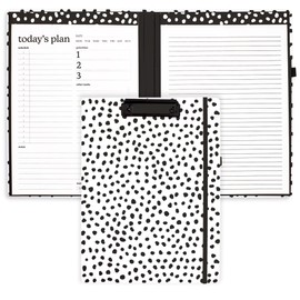Steel Mill & Co Cute Clipboard Folio with Refillable Lined Notepad and Daily Planner Notepad, Double Notepad Clipboard Folder, Padfolio for Work, Black Dots