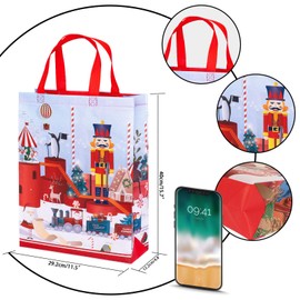 Whaline 12 Pack Christmas Non-Woven Bags Large Tote Bags with Handles Reusable Gift Bag Grocery Shopping Bags Santa Xmas Tree Party Treat Bags Waterproof Reusable Goodie Bags for Holiday Favors