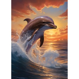 DPHERO DIY Dolphin Diamond Painting Kits for Adults,5D Sunset Diamond Art Kits for Beginners,Round Full Drill Dolphin Diamond Painting Art,DIY Painting by Numbers Diamond Art Painting 12x16 inch