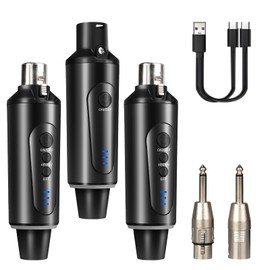 Depusheng S5 Wireless Guitar Transmitter Receiver with 2 Wireless XLR Transmitters and 1 Receiver, with Reverb Switch for Dynamic and 48V Condenser Microphones, Audio Mixer Recording