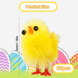 DALAETUS 60 Pcs Mini Yellow Easter Chicks, Cute Fluffy Plush Chenille Easter Chicks for Kids Easter Bonnet Egg Hunt, Craft Decoration