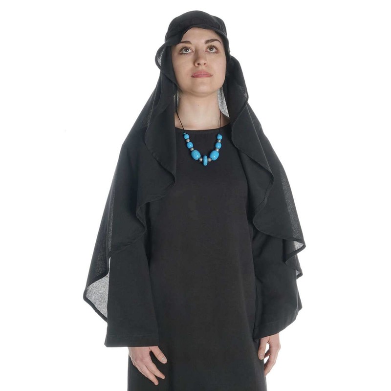 HEMAD Medieval Veil Bird Cotton White Black Garment LARP, black
