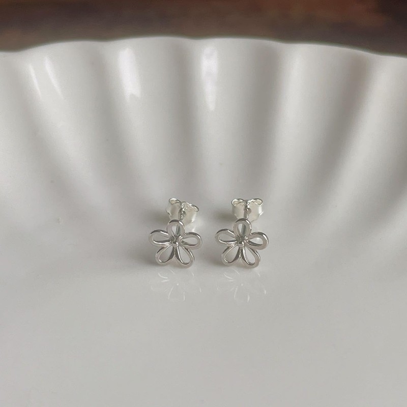 Silver 925 Earrings, Silver, Flower, Simple, Hypoallergenic, Sterling Silver Silver