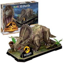 Revell Triceratops 3D Puzzle Jurassic World Dominion Detailed Dinosaur Model with Diorama Plate Ideal for Collectors and Children from 10 Years Creative Gift Kit 44 Pieces
