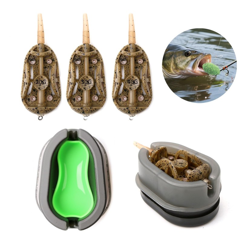 3-Pack Inline Method Fishing Feeders Set with Bait Mould, Quick