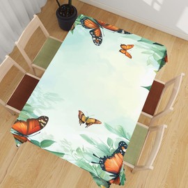 XYJFZL Butterfly Decorative Rectangle Table Cloth Green Leaves Flowers Colorful Art Rectangle Table Cloth Kitchen Table Decorations for Home Dinner Party 52 x 70 Inch 4-6 Seats
