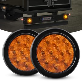 Nilight 2PCS 4 Inch 12LED Round Amber Turn Signal Tail Light w/Surface Mount Grommet Plugs IP67 Trailer Lights for RV Truck Trailers