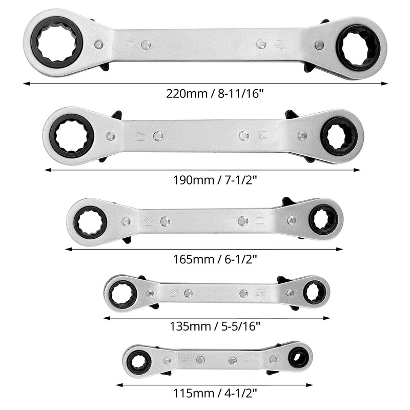 QWORK® 5Pcs Ratchet Spanner Set, 6mm-21mm Offset Reversible Double Ring