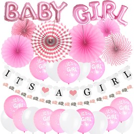 ZERODECO Mädchen Baby Dusche Dekoration, Rosa It's A Girl Girlande Oh Baby Folie Ballons Aufhängen Fächer Girlande Banner und Luftballons für Baby Shower Babydusche