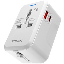 VOOMY Travel Plug with Quick Charger for Over 150 Countries, Travel Adapter with USB Charger and USB C Charger, Camping Accessories with Quick Charging 3.0, USB Plug and 20 W Charger USB C