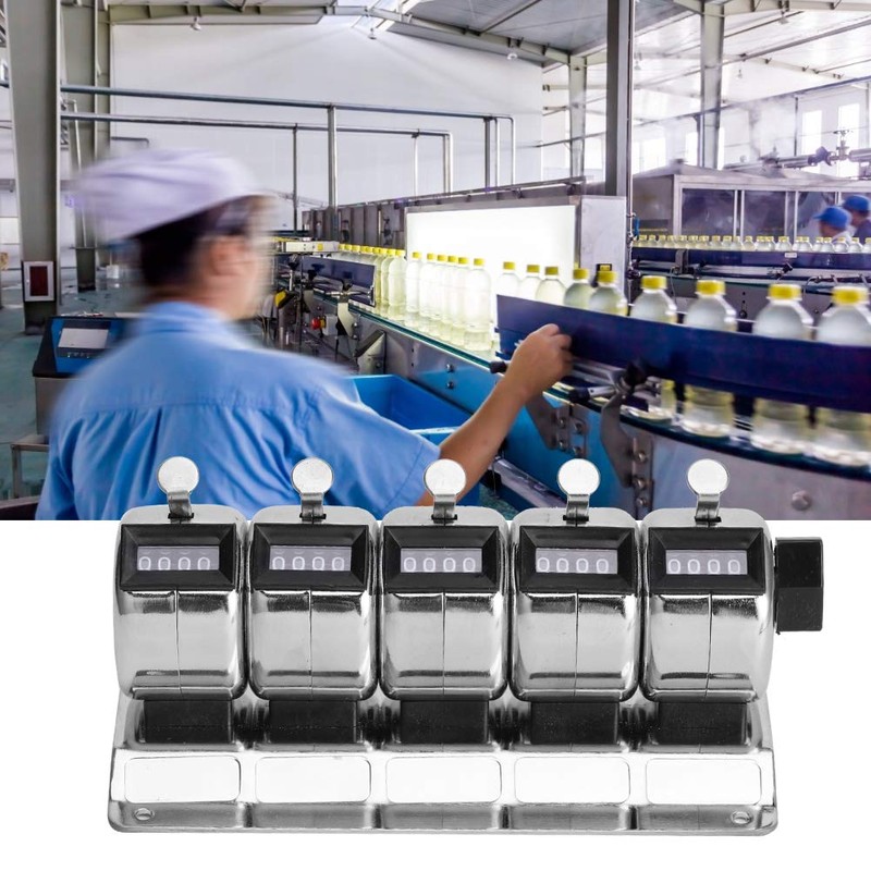 Stainless Steel Mechanical Counter 4‑Digit 5 Units Hand Tally Mechanical