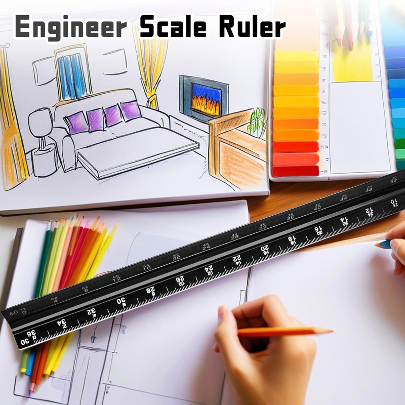 Biaungdo 2 Pack Engineer Scale Ruler, 12 Inch Solid Aluminum