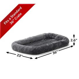 MidWest Homes for Pets QuietTime Dog Bed – Gray Faux Fur Bolster, Ultra-Soft and Machine Washable, Fits 36-Inch Crates and Carriers, for Medium to Large Breed Dogs