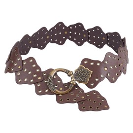 NICENEEDED Women Wide Disc Belt, Women's Y2k Vintage Leather Hollow Out Round Belts Chunky Cowgirl Belt, Metal Buckle Western Boho Chic Dress Waist Belt