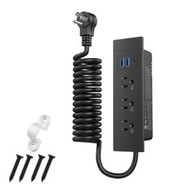 Furniture Drawer Outlet (ETL Listed), Tamper-Resistant Design AC Outlets,Recessed Power Strip with 3 PD 20W USB Ports Fast Charging & 3 AC Outlets, 5 FT Spring Cord (Black)