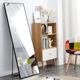 LKJYBG 65" x 23" Full-Length Mirror Wall Mounted/Floor Mounted Wooden Frame Dressing Mirror for Living Room Bedroom Cloakroom Black