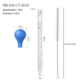 10 ml Large Glass Pipette, Transfer Pipette, Dropper Dropper Pipette, Measuring Pipettes with Brushes, Measuring Pipette, for Laboratory Food Research (2 Pieces)