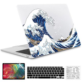 QCzyc Compatible with MacBook Air 13 Inch Case 2022, 2021-2018 A2337 M1 A1932 A2179 Durable Hard Plastic Shell Case &Keyboard Cover&Mac OS Keyboard Sticker (The Wave)