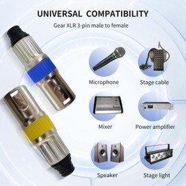 RIVIERA XLR 3 Pin Male Plug and Female Socket with Chrome-Plated Housing and 24K Gold-Plated Contacts with Multicolor Marking