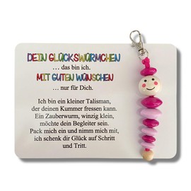 Glückswürmchen, Sorgenwürmchen handmade, Ranzenbaumler, Sorgenwurm, Worry worm, Mutmacher, Glücksbringer, Holz, Farbwahl (Pink)