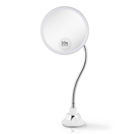 MIRRORVANA Flexible Gooseneck Makeup Mirror - 10X Magnifying, 360° Swivel, Adjustable Suction Cup - Stick On Table or Wall for Vanity and Bathroom Use - 6.7 x 6.7 Inch (Round)