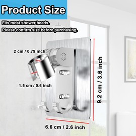 xlehoely Shower Head Holder,Adjustable Handheld Shower Wand Holder with 2 Hanger Hooks,Strong Adhesive Shower Holder Wall Mount Bracket,Shower Bracket Holder for Home,Bathroom,No Drilling Need