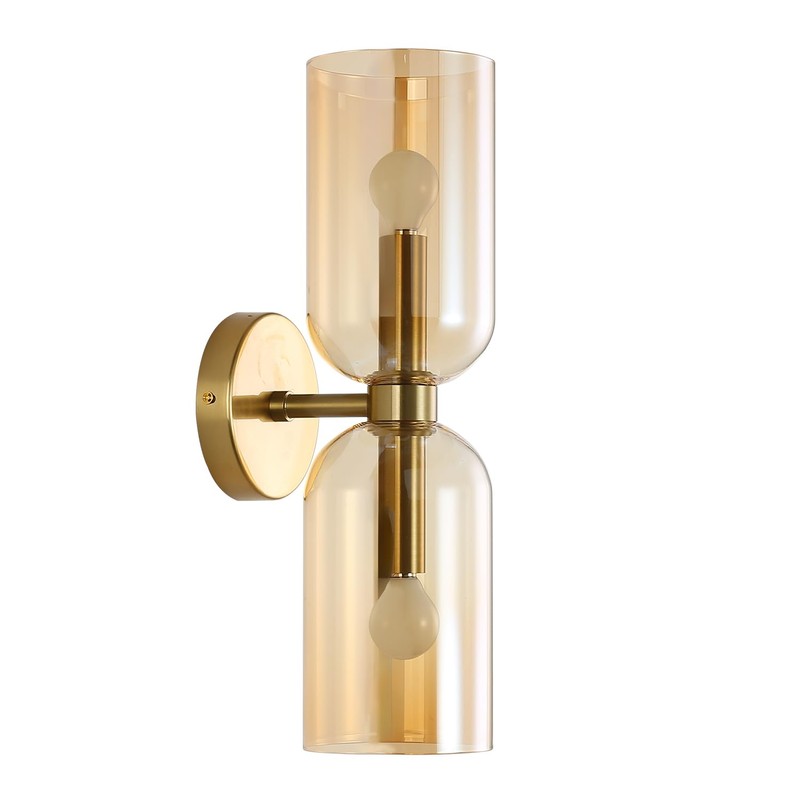 EFINEHOME Minimalist 2-Light Gold Wall Sconces with Cylinder Glass Shades-