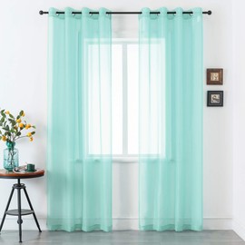 DUALIFE Aqua Window Sheer Curtains 108 Inches Extra Long 2 Panels Grommet Voile Drapes Gauze Semi Sheer Curtains for Living Room Kids Bedroom 52 x 108 Inch Length