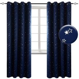 BGment Kids Blackout Curtains for Bedroom - Grommet Thermal Insulated Room Darkening Silver Star Printed Curtains for Living Room, Set of 2 Panels (52 x 84 Inch, Navy Blue)