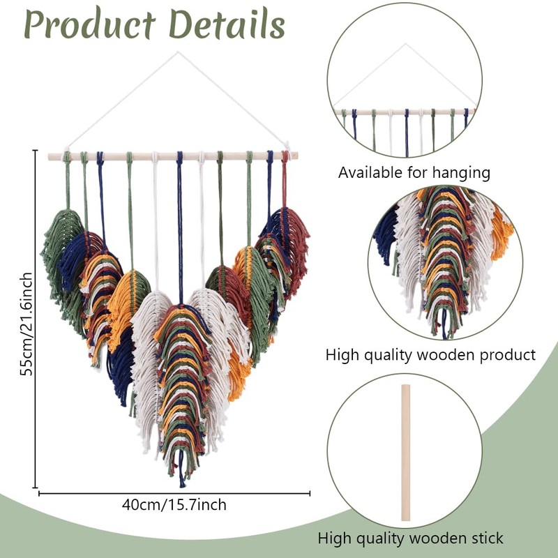 FREEBLOSS Macrame Feather Kit Handmade Macrame Leaf Wall Hanging Kit